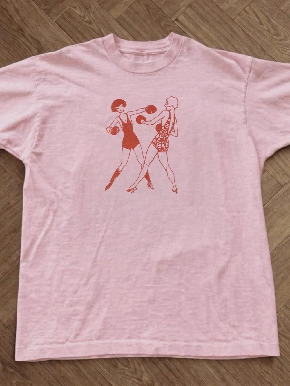 Gildan Pink Short-Sleeve Tee with Retro Boxing Graphic